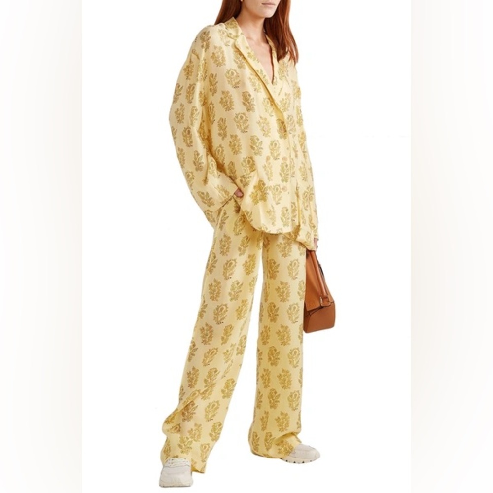 Acne Yellow Silky Printed Pajama Set / S “Sumi” blazer top / XS “Pernelle” pants